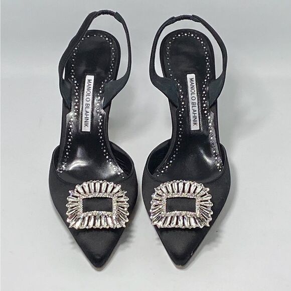 Manolo Blahnik Prietasli 90 Embellished Satin Slingback Pumps size 41.5 - Picture 2 of 11